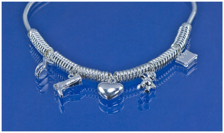 Appraisal: Modern Silver Charm Necklace Complete With Five Charms Comprising Shoe