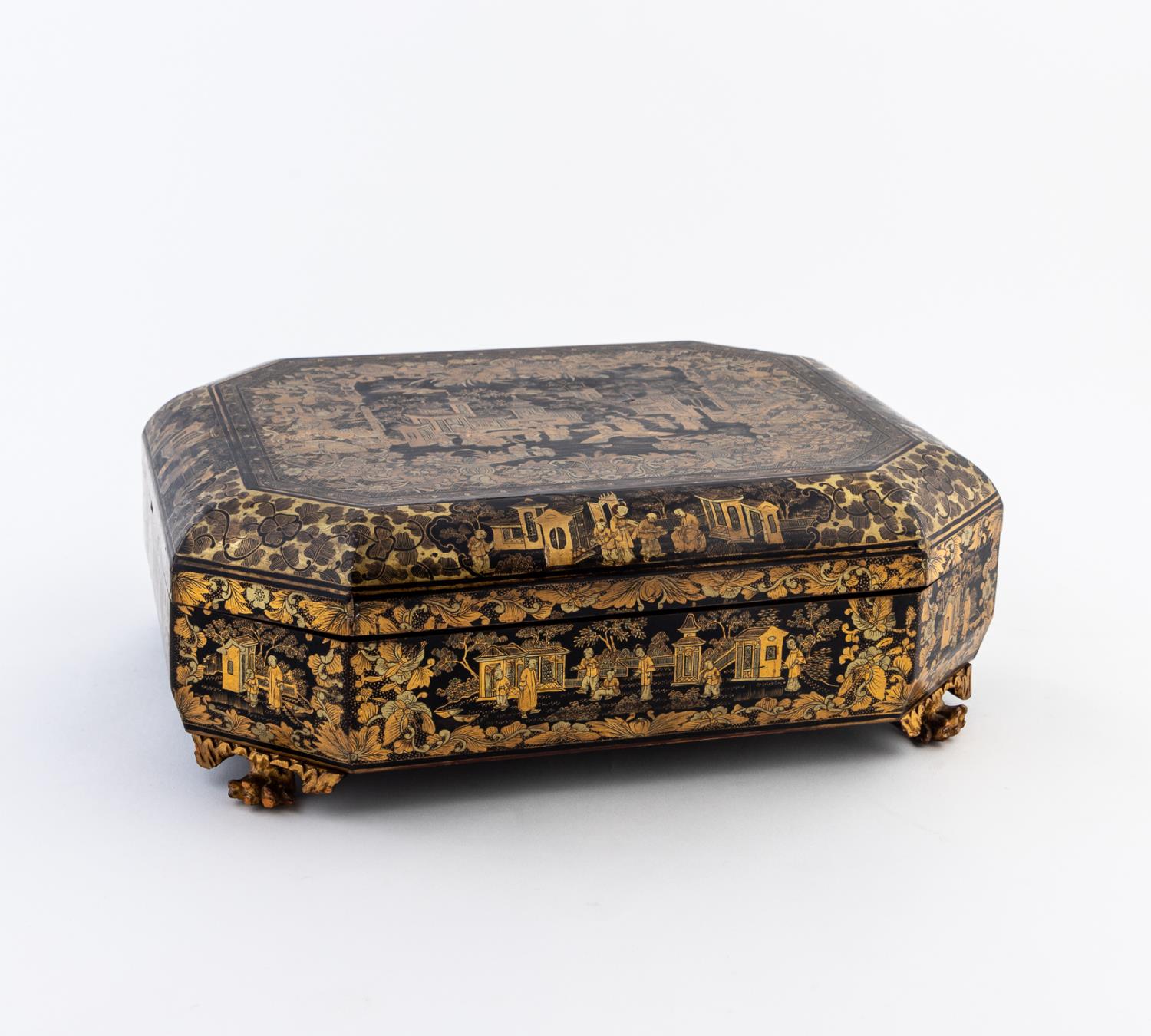 Appraisal: TH C CHINA TRADE BLACK GILT LACQUERED GAME BOX Chinese