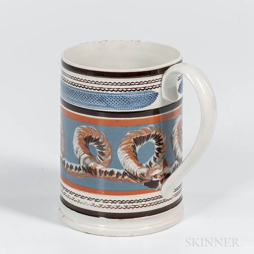 Appraisal: Cable- and Slip-decorated Quart Mug Cable- and Slip-decorated Quart Mug