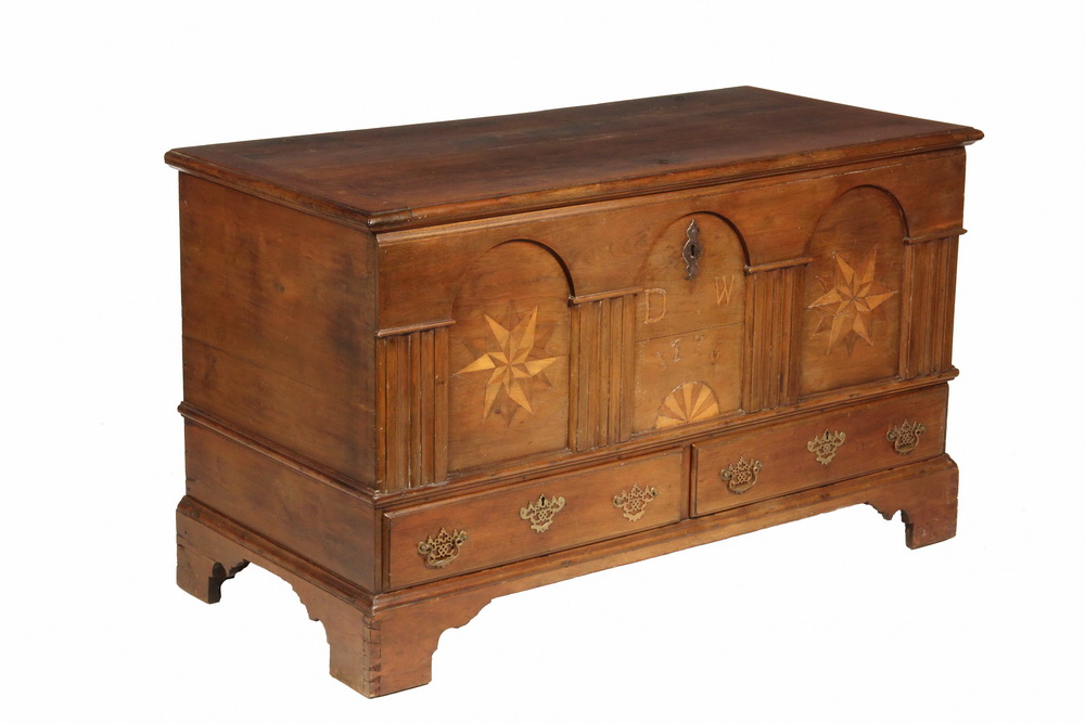 Appraisal: RARE REVOLUTIONARY WAR DATED DOWRY CHEST - Pennsylvania Two-Drawer Walnut