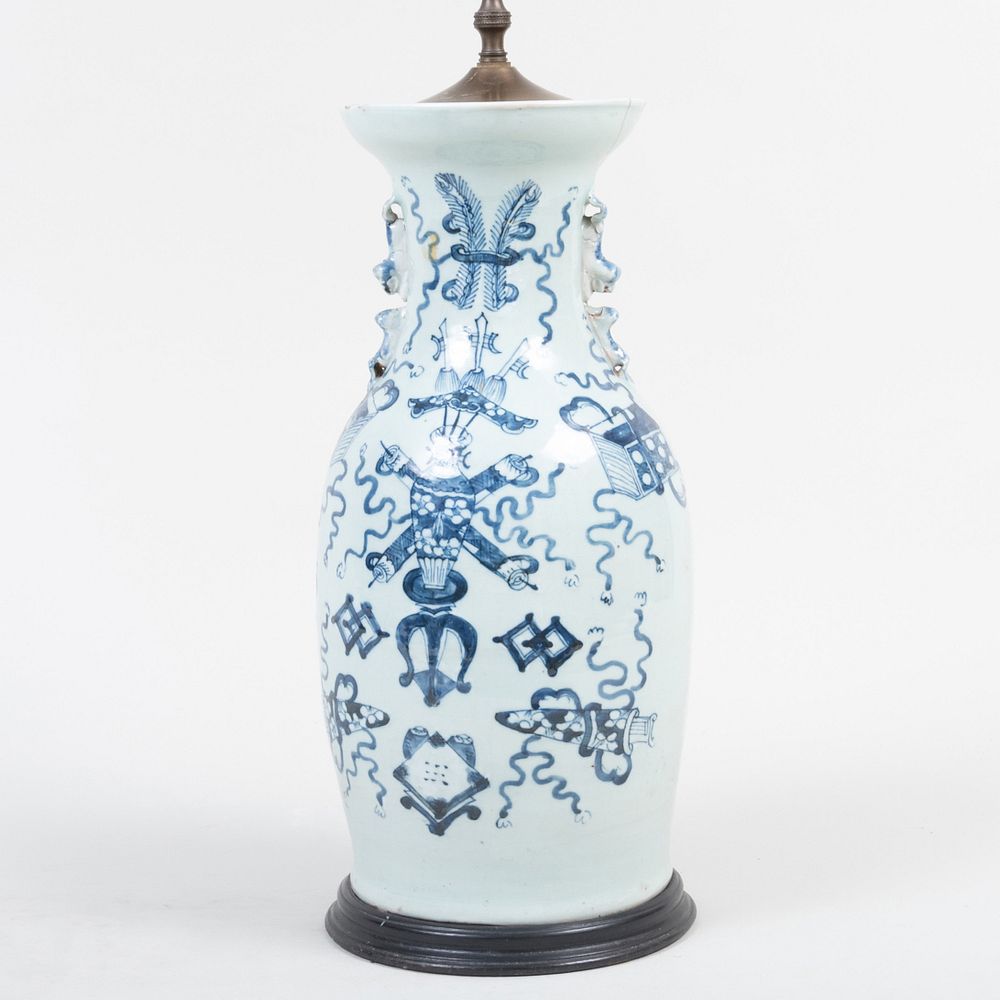 Appraisal: Chinese Blue and White Porcelain Vase Mounted as a Lamp