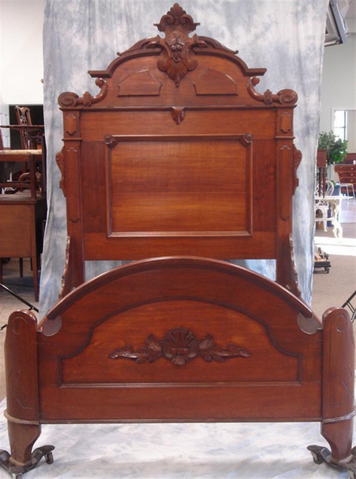 Appraisal: Carved walnut Victorian highback bed h inside dimensions of rails