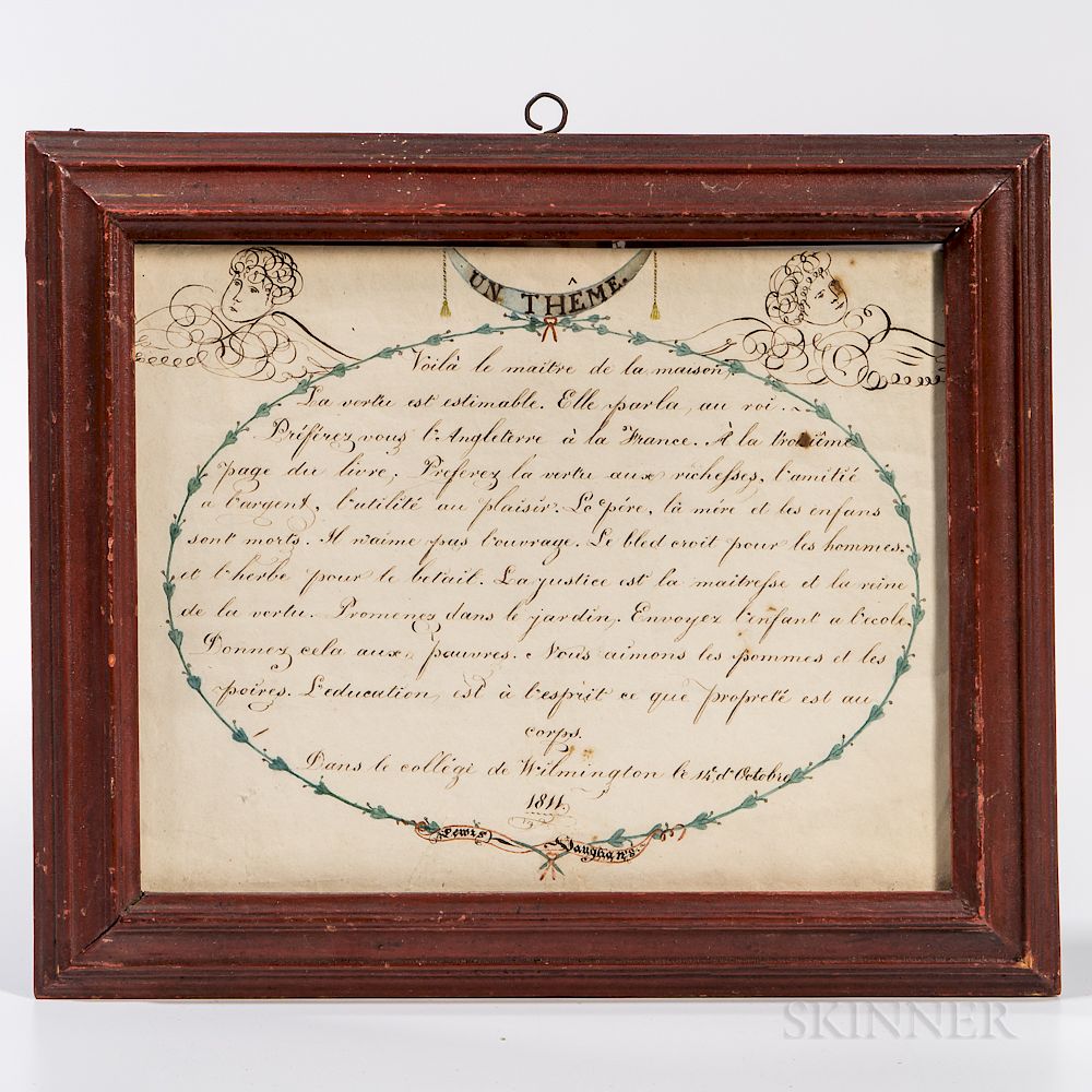 Appraisal: Framed Pen and Watercolor Theme in French Framed Pen and