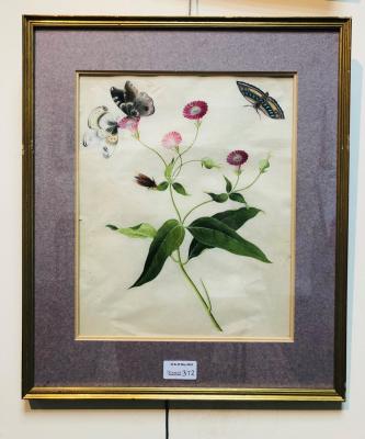 Appraisal: Chinese School circa Botanical Study with Butterflies rice paper painting