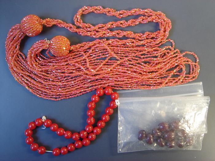 Appraisal: Beaded Necklaces Including many glass shell birds plastic amber earrings