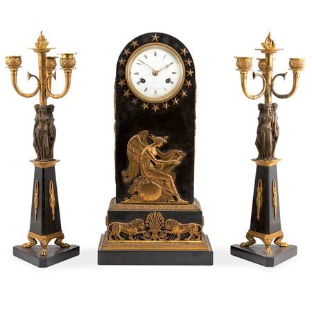 Appraisal: Empire Style Gilt-Bronze Mounted Marble Mantel Clock T w an