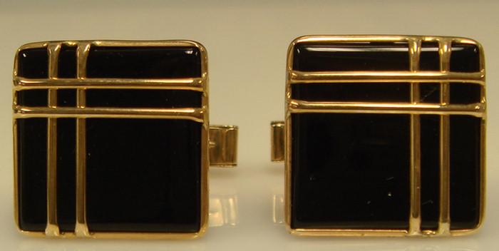 Appraisal: Pair of K Onyx Cuff Links Yellow gold with mm