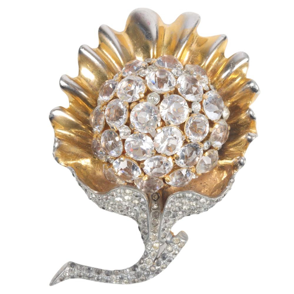 Appraisal: DEJA LARGE PAVE DOMED FLOWER PIN WITH GOLD WASHED INTERIOR