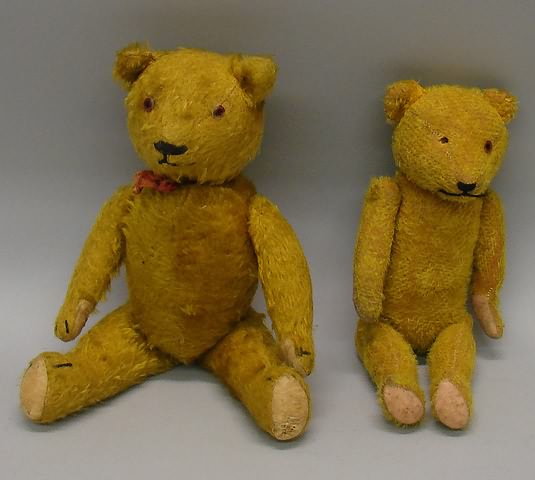 Appraisal: Pair of gold mohair bears with embroidered noses mouths and