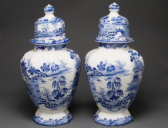 Appraisal: Pair of Chinoiserie decorated china covered jars Mason's Ironstone mark