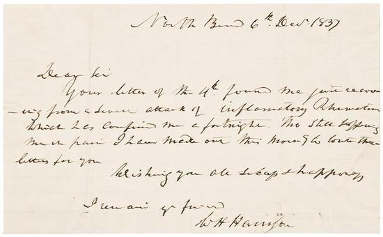 Appraisal: HARRISON William Henry Autograph letter signed to an unnamed recipient