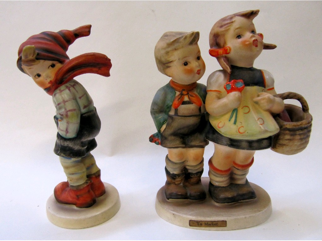 Appraisal: Two Hummel figures 'To Market' and 'March Winds' both TMK