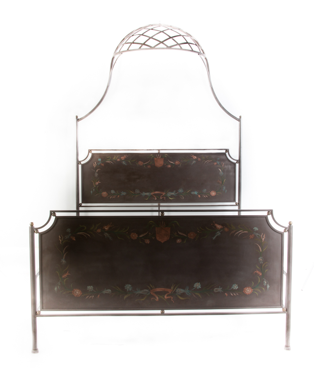 Appraisal: McLain Wiesand wrought iron bedstead th century arched lattice work