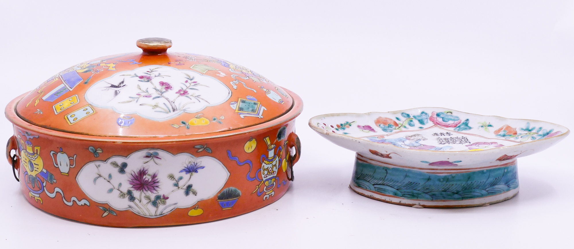 Appraisal: pc Chinese Republic Porcelain Covered Food Bowl - '' repair