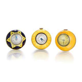 Appraisal: A Lot of Three Enamel Pendant Ball Clocks With golden