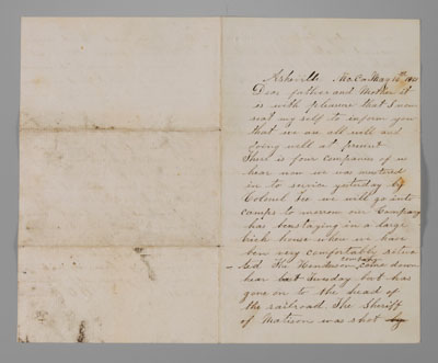 Appraisal: North Carolina Civil War letter by W G Brown to