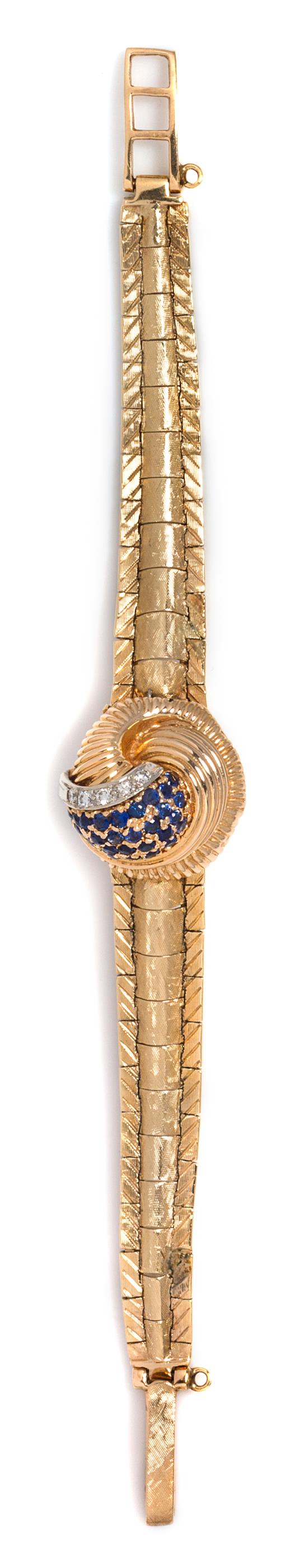 Appraisal: Sale Lot A Yellow Gold Diamond and Sapphire Surprise Wristwatch