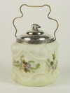 Appraisal: BISCUIT JAR - Satin glass embossed and painted biscuit jar