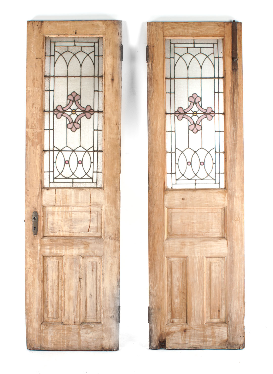 Appraisal: Pair of wood doors with inset leaded glass panels early