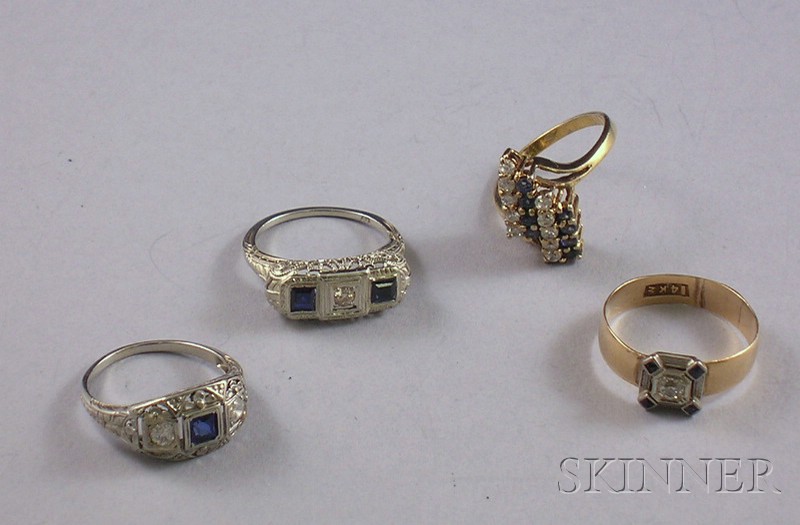 Appraisal: Four Gold Gem-set Rings an kt white gold diamond and