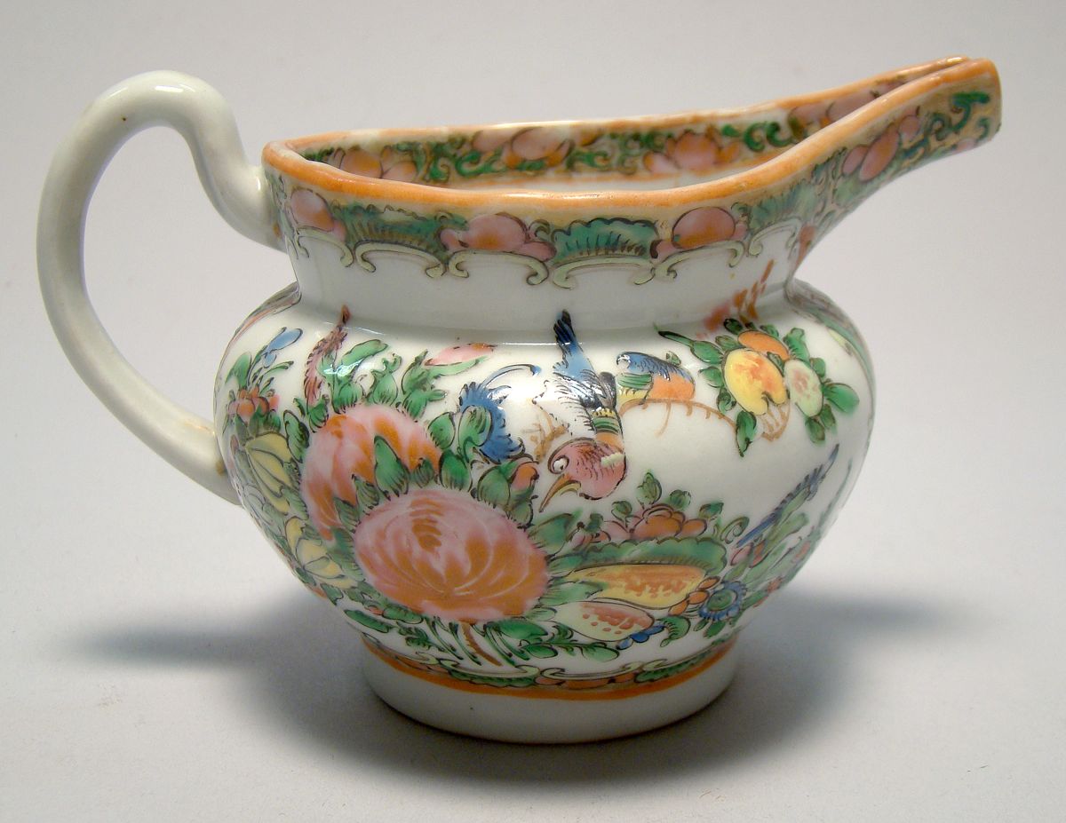 Appraisal: CHINESE EXPORT ROSE MEDALLION PORCELAIN CREAM PITCHER th CenturyWith figural