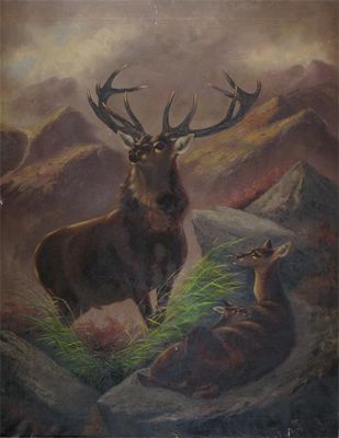 Appraisal: Robert Cleminson fl - Stags in the highlands Signed Oil