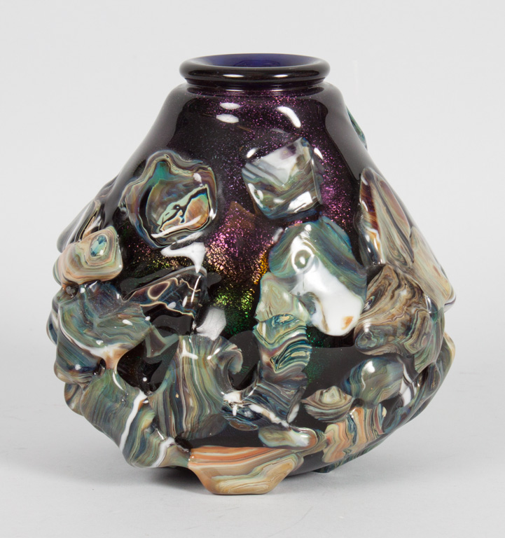 Appraisal: Contemporary amethyst and agate art glass vase cone shape amethyst