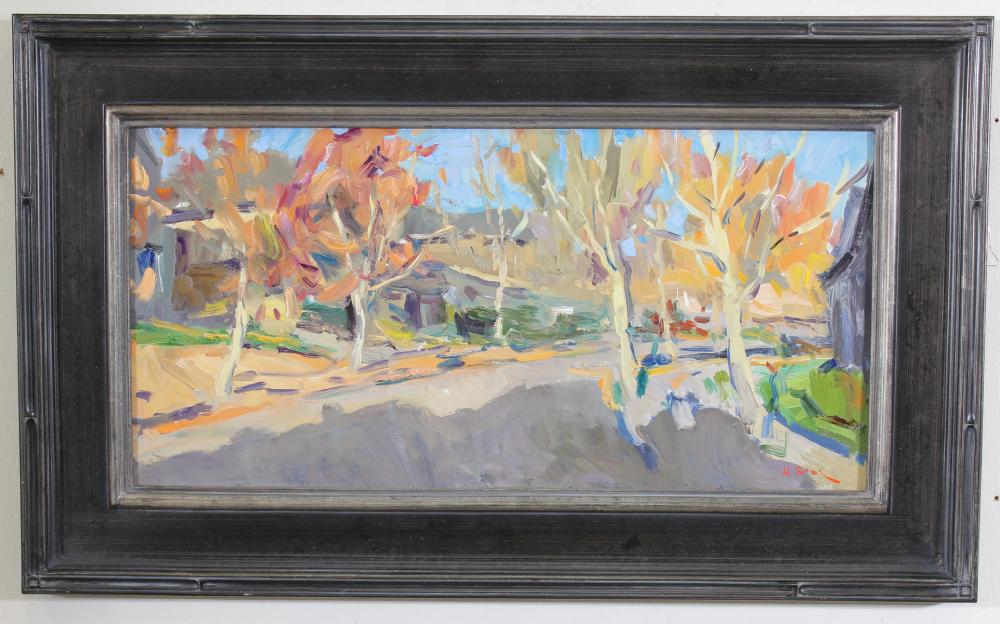 Appraisal: NICK STOQ United States st century oil on board tree-lined