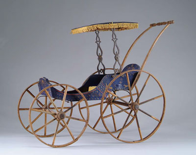 Appraisal: WOODEN DOLL CARRIAGE Wonderful old carriage has blue painted wooden