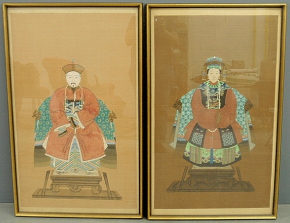 Appraisal: - Pair of Chinese watercolor ancestor portraits probably th c