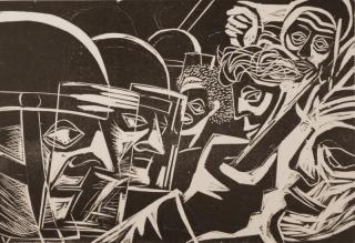 Appraisal: Herman Volz woodcut Herman Volz Swiss American - - ''Confrontation''-