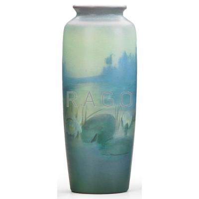 Appraisal: ED DIERS ROOKWOOD Tall Scenic Vellum vase with water lilies