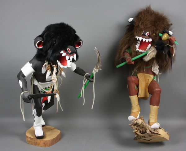 Appraisal: Two wood Kachina dolls one signed Jesse each h One