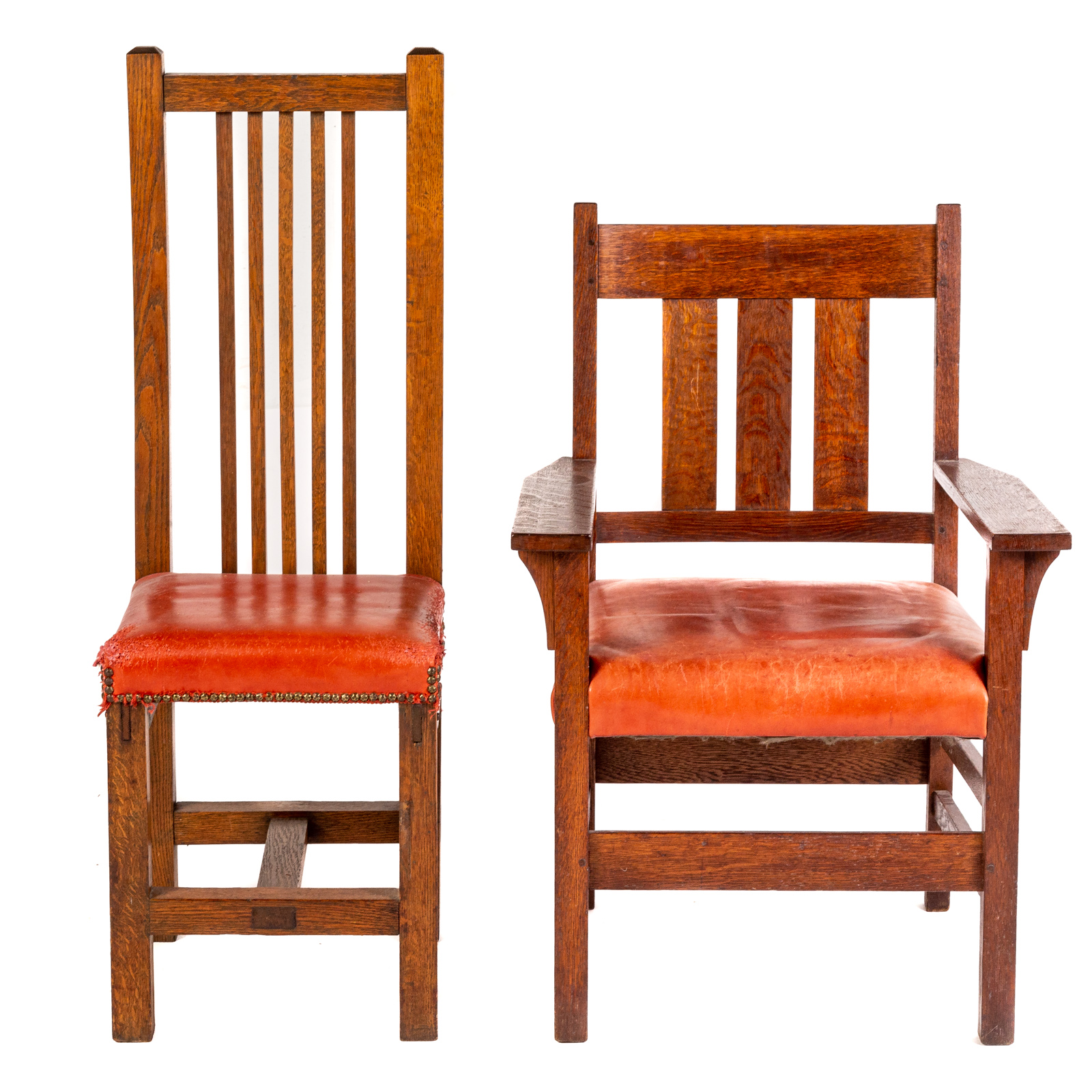 Appraisal: TWO MISSION OAK ARTS CRAFTS CHAIRS Early th century high