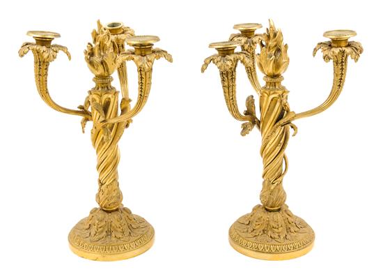 Appraisal: Sale Lot A Pair of French Gilt Bronze Three-Light Candelabra