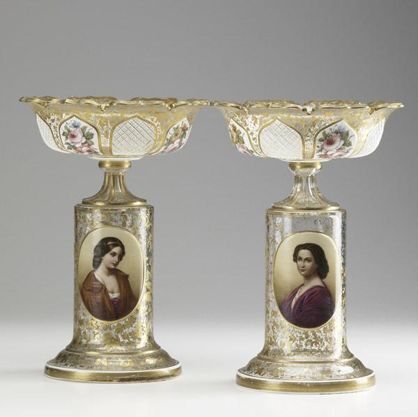 Appraisal: STYLE OF MOSER Pair of fine gold decorated compotes with