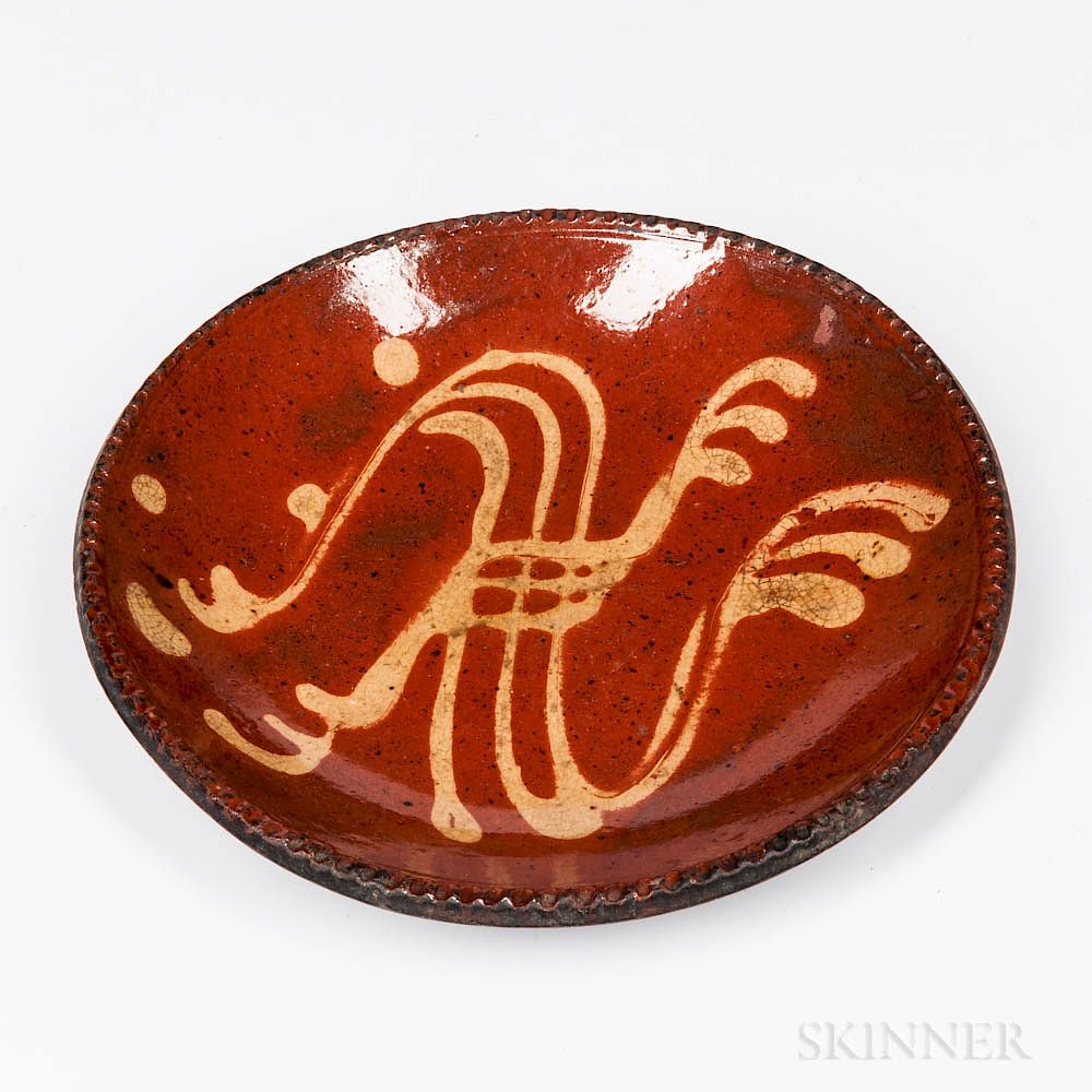 Appraisal: Trailed Slip-decorated Redware Plate Trailed Slip-decorated Redware Plate late th