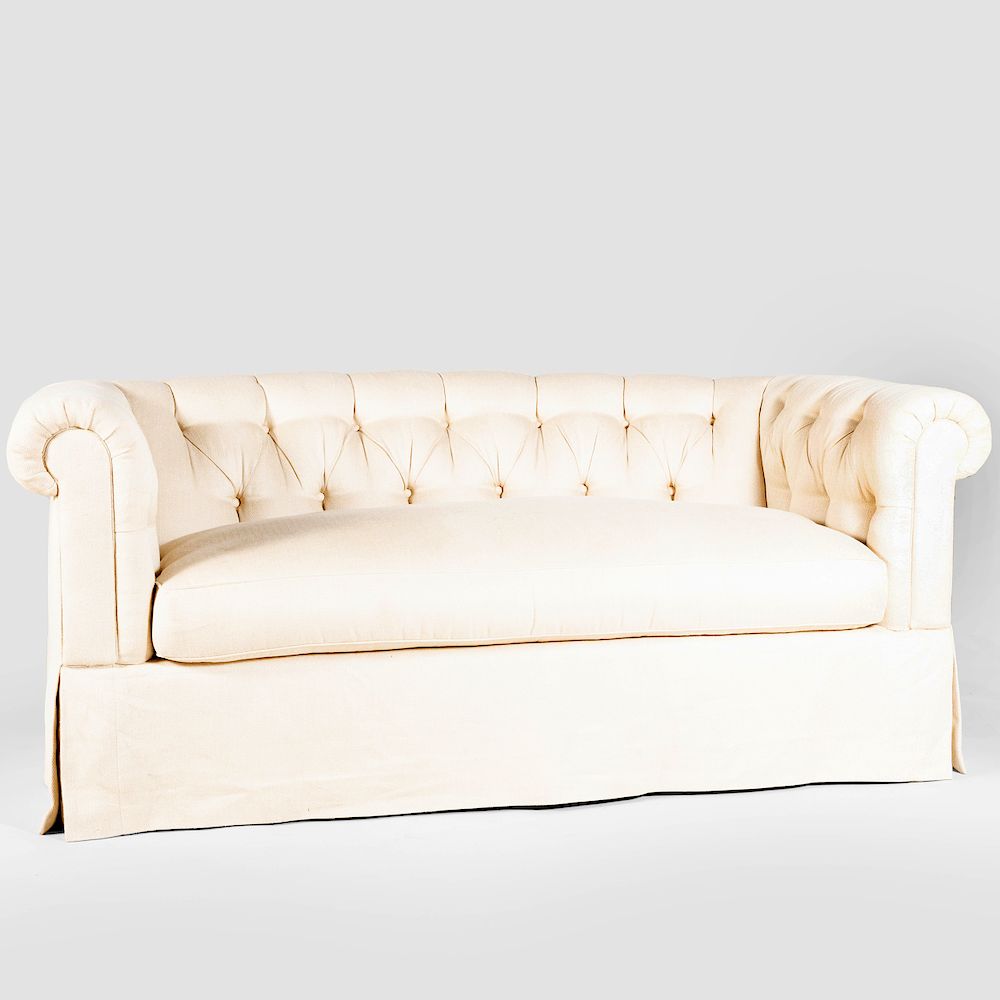 Appraisal: Cream Linen Tufted Chesterfield Sofa x x in Condition In