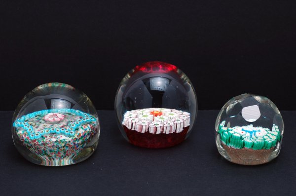 Appraisal: Three millefiori paperweights Includes - by - blue with multicolored