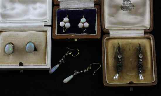 Appraisal: Two pairs of white opal set earrings a pair of