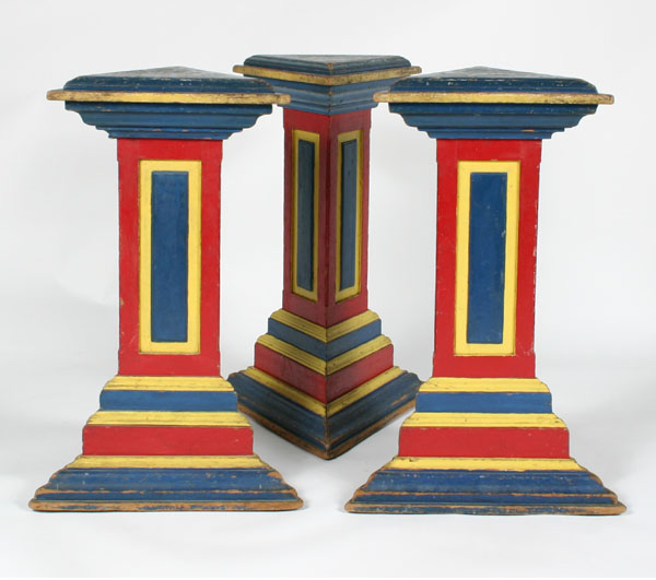 Appraisal: Lot of three folk art masonic carnival triangular form pedestals