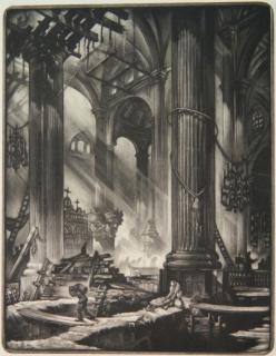 Appraisal: Reynold Weidenaar mezzotint Reynold Weidenaar American - - ''Cathedral Repairs