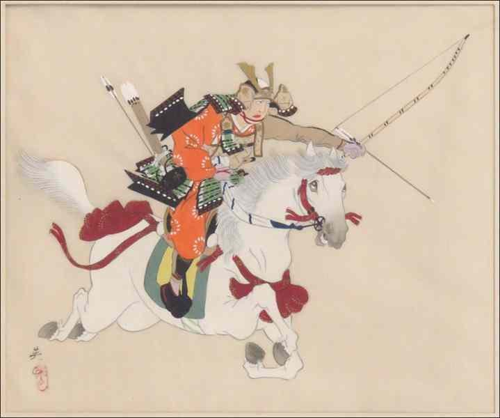 Appraisal: JAPANESE SCHOOL TH CENTURY WARRIOR ON HORSEBACK Gouache on silk