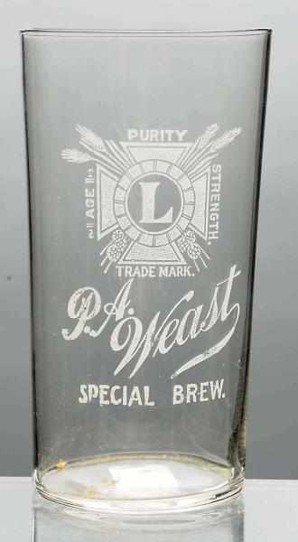 Appraisal: P A Weast Acid-Etched Leisy Brewing Beer Glass Light wear