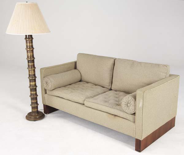 Appraisal: MODERN Sofa upholstered in green and white houndstooth fabric on