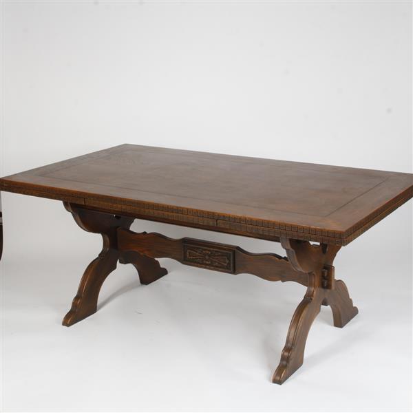 Appraisal: Romweber Viking Oak Extension Trestle Dining Table Minor surface wear