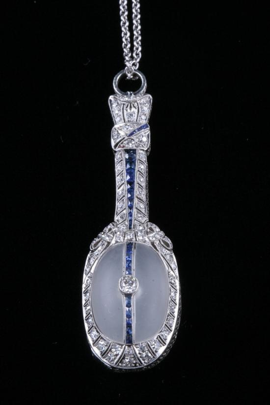 Appraisal: PLATINUM DIAMOND SAPPHIRE AND ROCK CRYSTAL LORGNETTE EARLY TH CENTURY