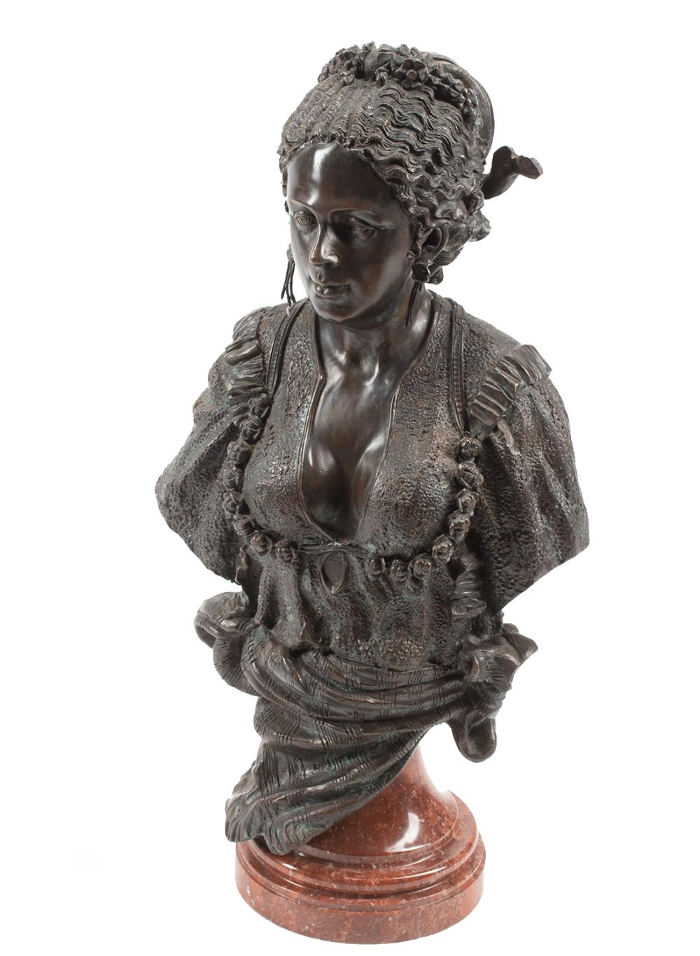 Appraisal: Patinated Bronze Bust of a Woman rouge marble base overall