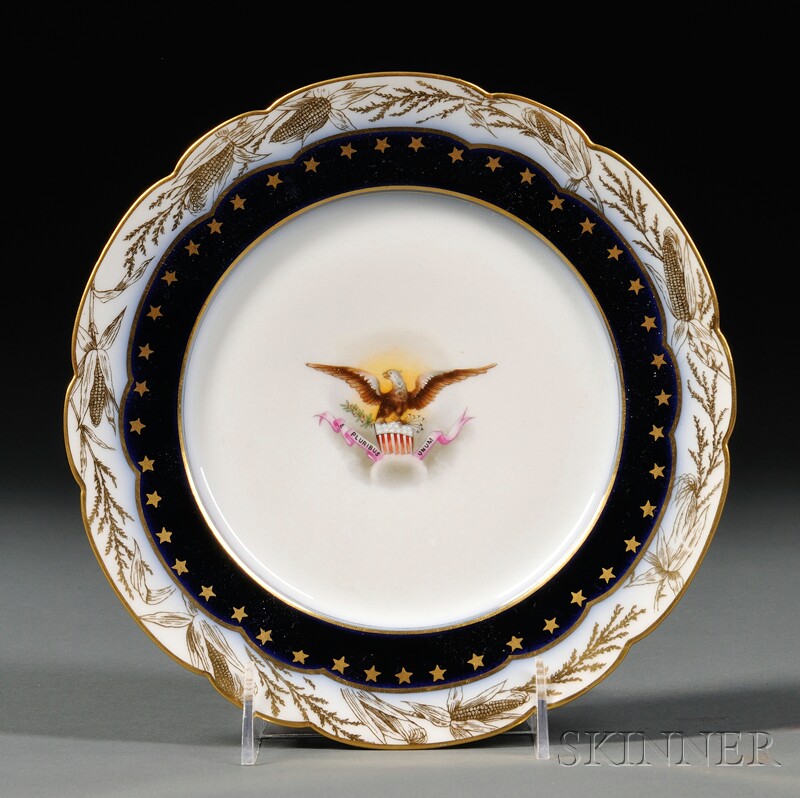 Appraisal: Harrison Breakfast Plate after with central enamel eagle with outstretched