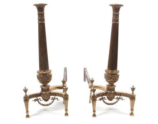 Appraisal: Sale Lot A Pair of Neoclassical Brass Andirons each of